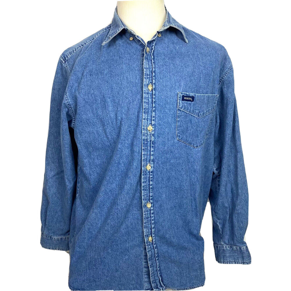 Vintage Guess GEORGES MARCIANO button up Denim Shirt Size Large Boyfriend